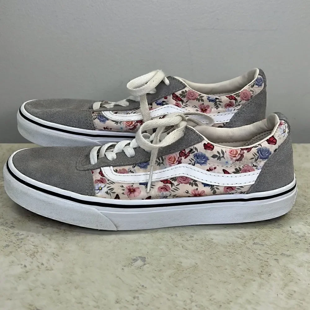 VANS Old Skool Gray, Floral, Butterfly Sneakers 5
